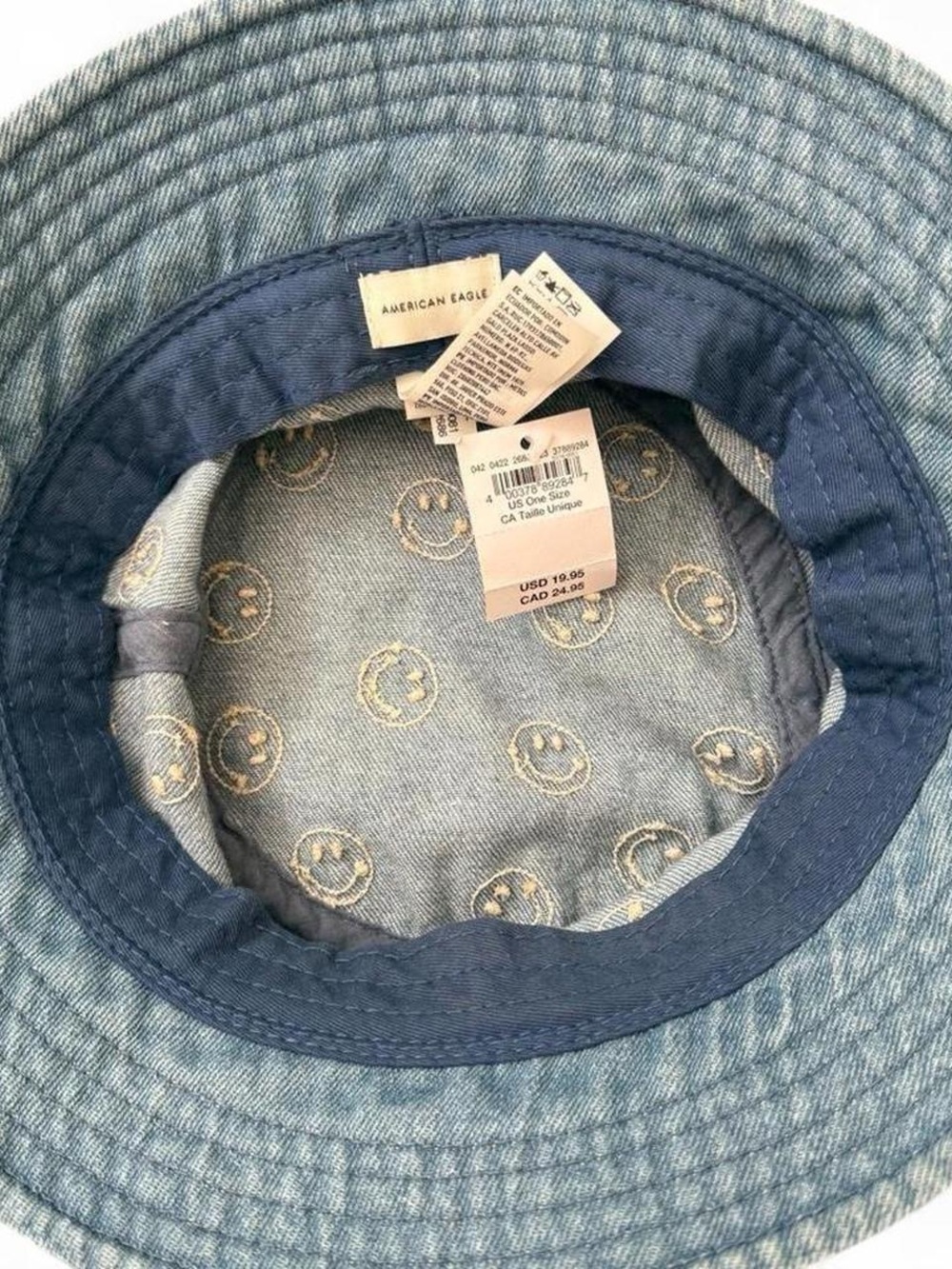 NWT American Eagle Outfitters Denim Bucket Hat with Smiley Embroidery - Picture 3 of 3